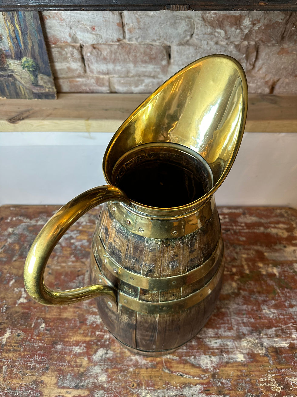 Thumbnail: Coopered Oak Brass Bound French Wine Jug