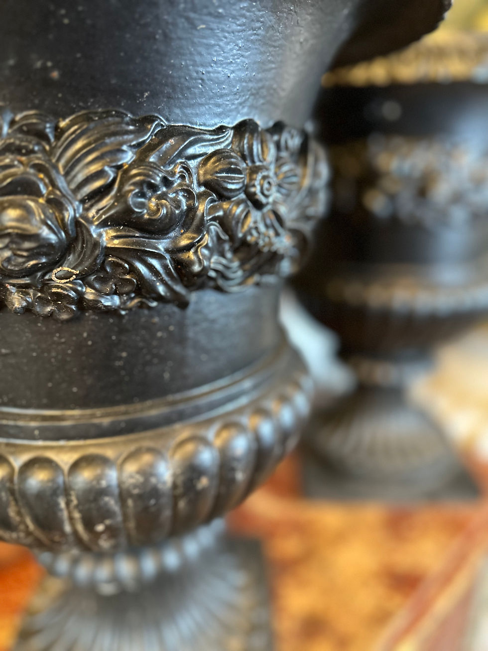 Thumbnail: Pair of 19th Century Large Country House Cast Iron Urns