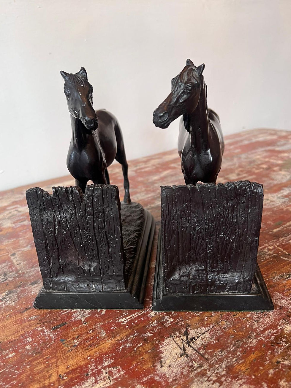 Thumbnail: Pair of Bronze Horse Bookends on Marble Bases