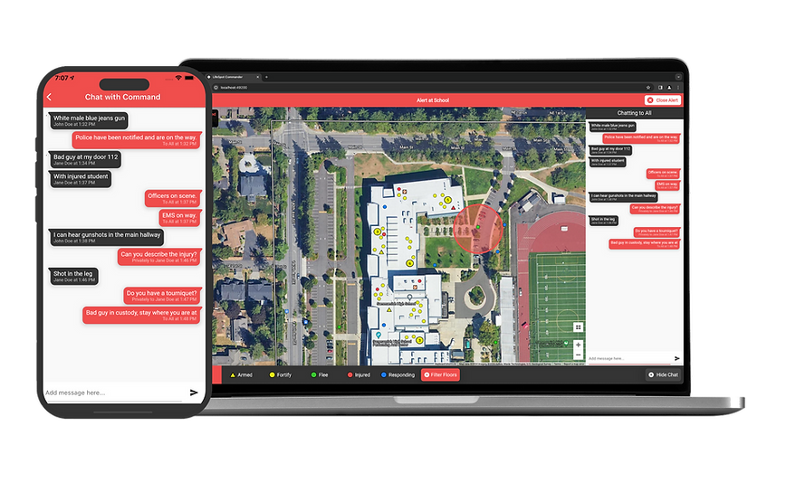 smart phone and laptop showing the LifeSpot app and a text conversation between a user and Law Enforcement