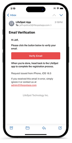 LifeSpot Responder app - email verification login