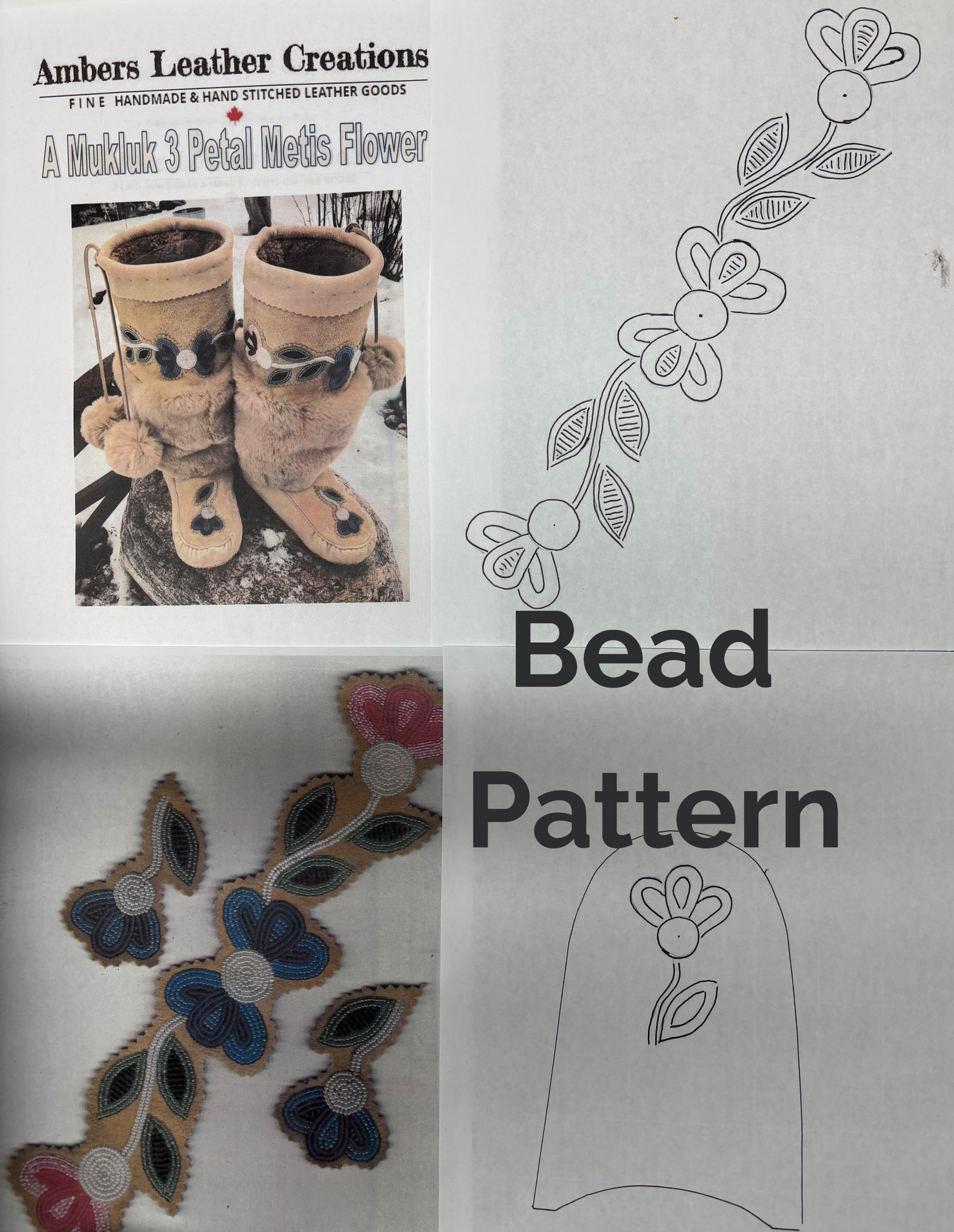 Digital PDF 3 Petal Metis Flower Mukluk Beading Pattern