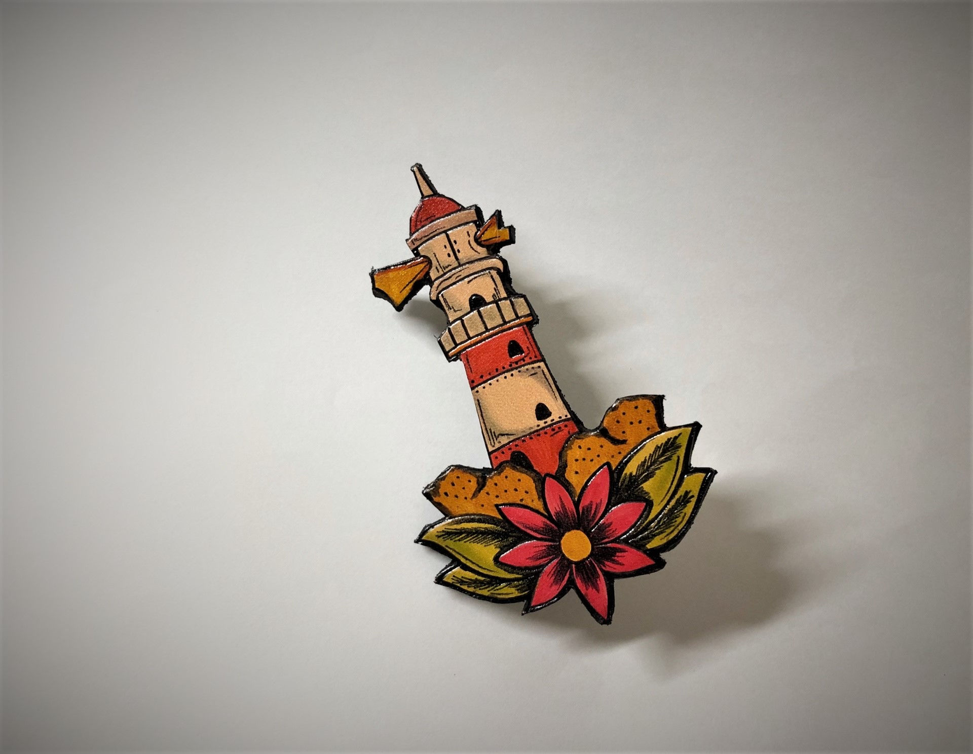 グラフィック　レザー・ピンバッジ（灯台）