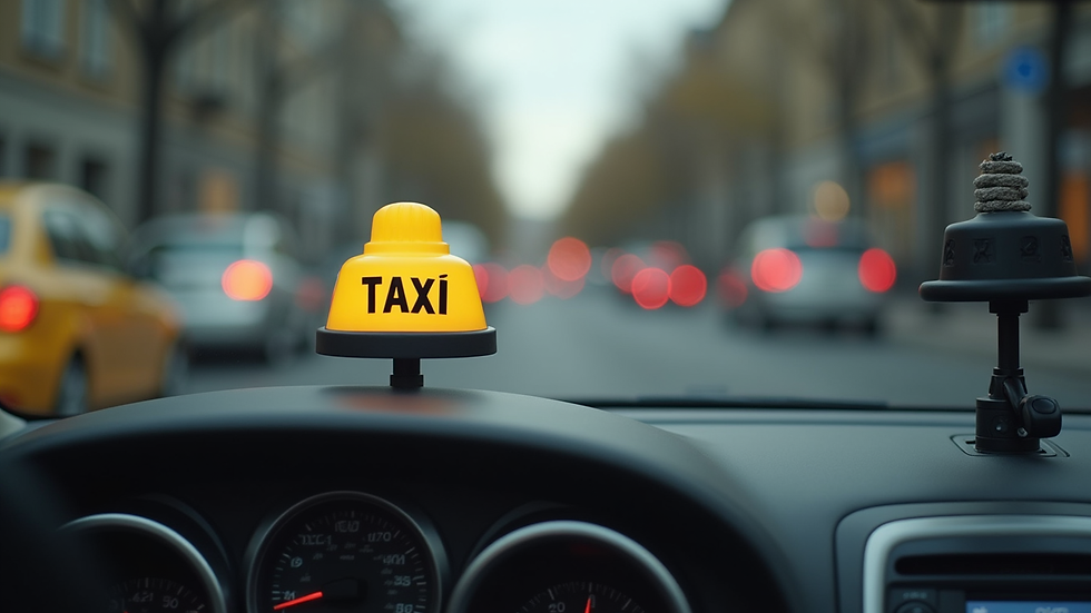 Vue latérale d’un véhicule de formation Taxi en circulation urbaine
