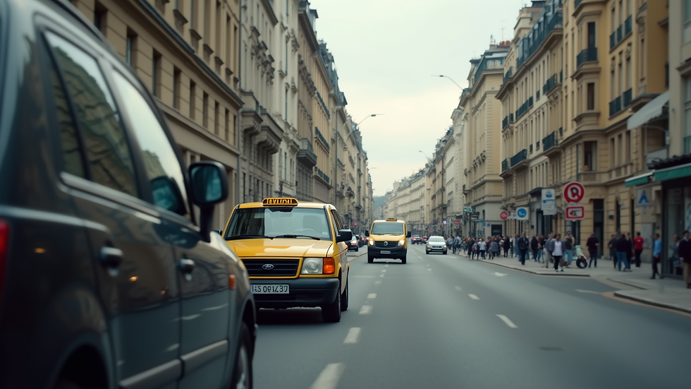 Vue latérale d'un taxi et d'un VTC côte à côte sur une route urbaine