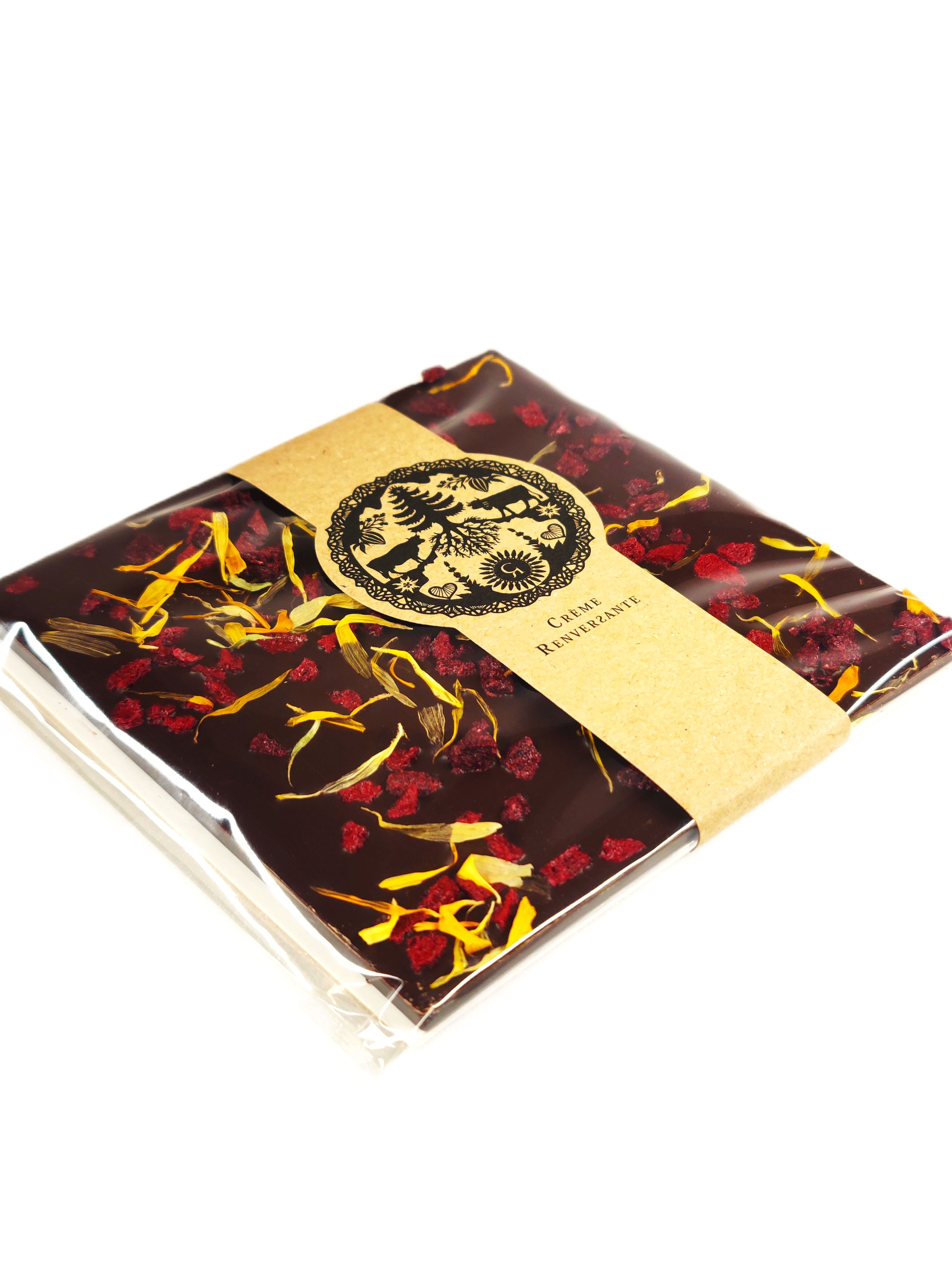 Plaque de chocolat noir 65% Cassis Cerise Soucis