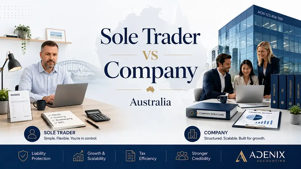 Sole trader vs company: Australia business structure guide by Adenix Accounting.