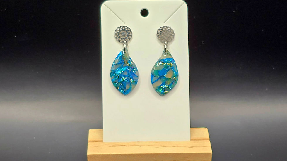 boucles d'oreilles en argile polymère montées sur acier inoxydable REACH bleu translucide