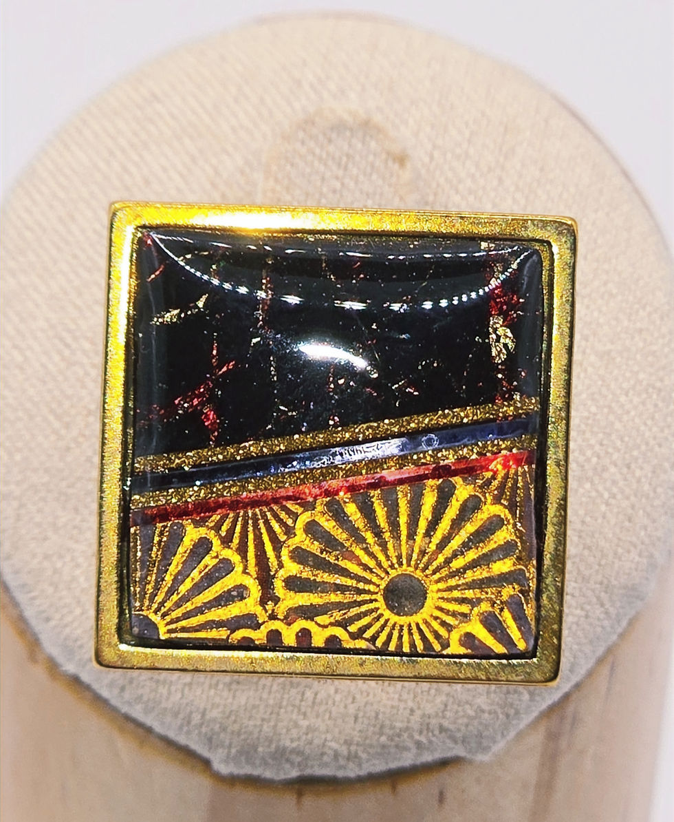 Bague réglable argile polymère NOIR OR 18K recouvert d'époxy montés sur acier inoxydable REACH– virginia Cie Art Bijoux