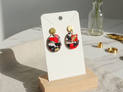 Boucles d'oreilles pâte polymère recouvertes d'époxy et montées sur acier inoxydable REACH virginia cie art bijoux