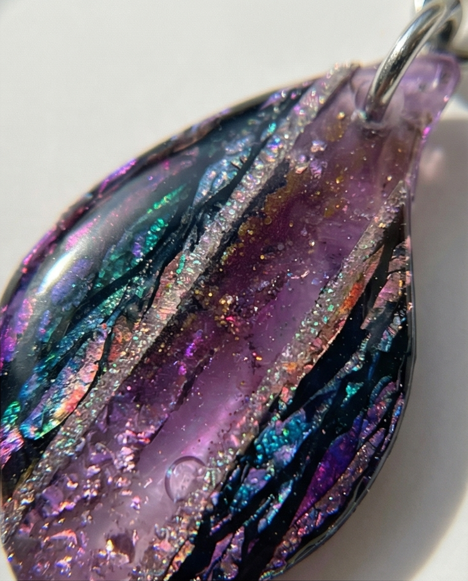 Thumbnail: Boucles d'oreilles pâte polymère violette turquoise recouverte d'époxy et sur acier inoxydable REACH– virginia Cie Art Bijoux