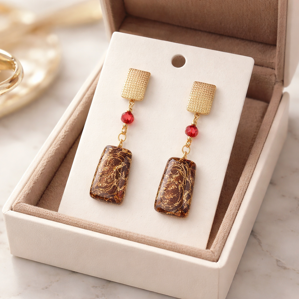 Boucles d'oreilles pâte polymère rouge OR 18K recouverte d'époxy et sur acier inoxydable REACH– virginia Cie Art Bijoux