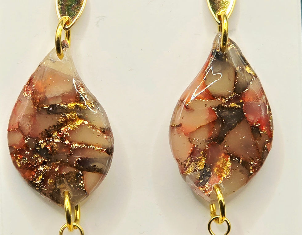 Boucles d'oreilles pâte polymère noir ambre or recouverte d'époxy et sur acier inoxydable REACH– virginia Cie Art Bijoux