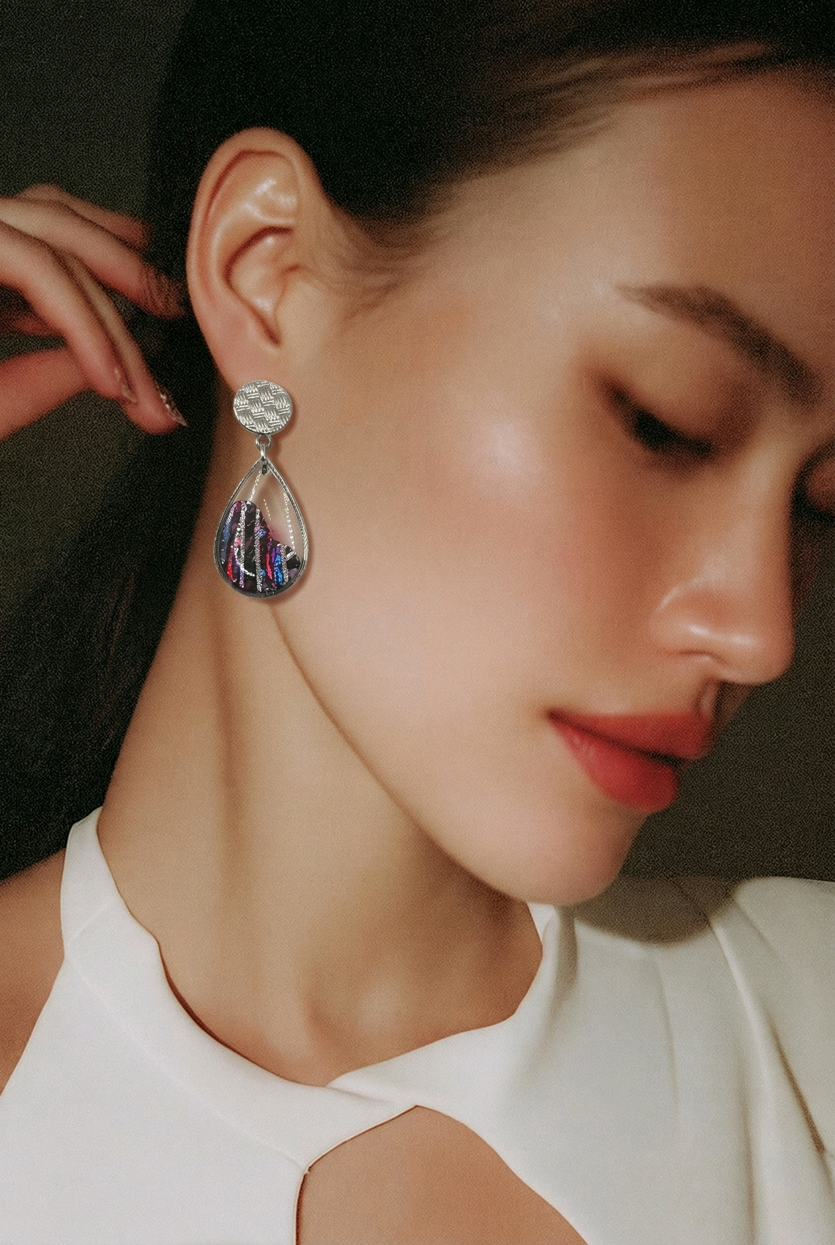 Boucles d'oreilles pâte polymère violet turquoise recouverte d'époxy et sur acier inoxydable REACH– virginia Cie Art Bijoux