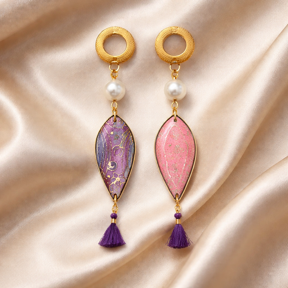 Miniature : Boucles d'oreilles pâte polymère rose violet pompon recouverte d'époxy et sur acier inoxydable REACH– virginia Cie Art Bijoux
