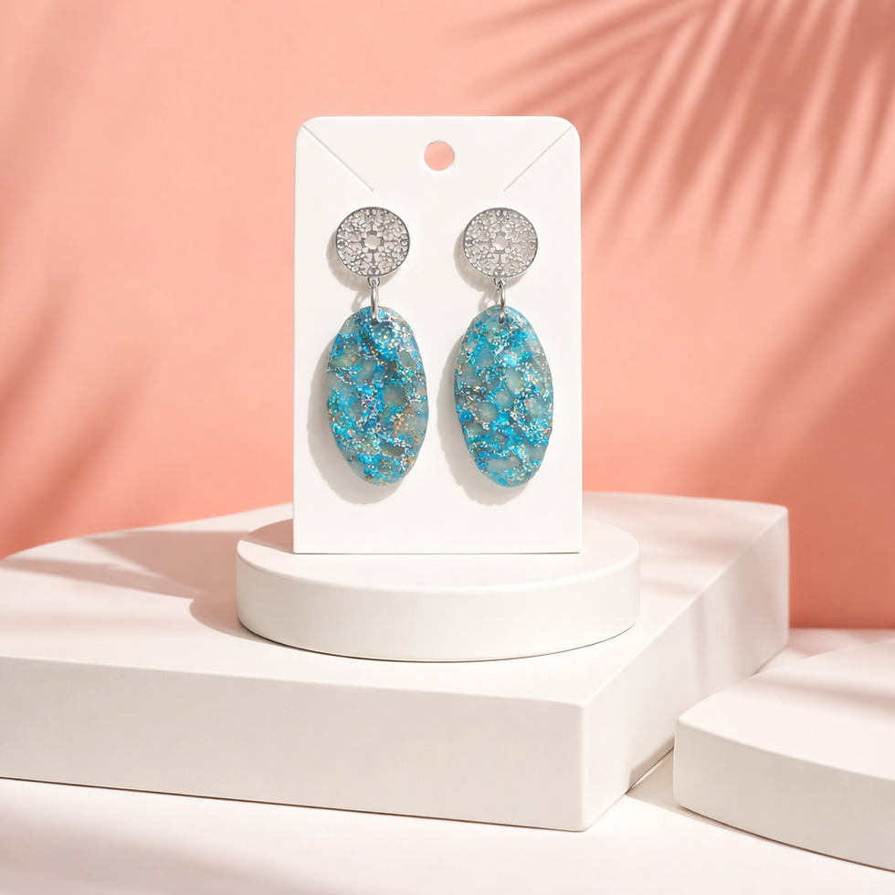 Boucles d'oreilles pâte polymère bleu argent or recouverte d'époxy et sur acier inoxydable REACH– virginia Cie Art Bijoux