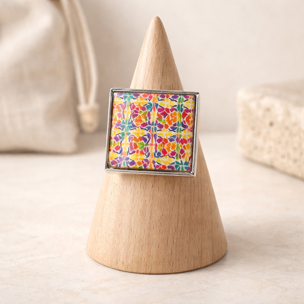 Bague en argile polymère recouvert d'époxy et montés sur acier inoxydable REACH– virginia Cie Art Bijoux