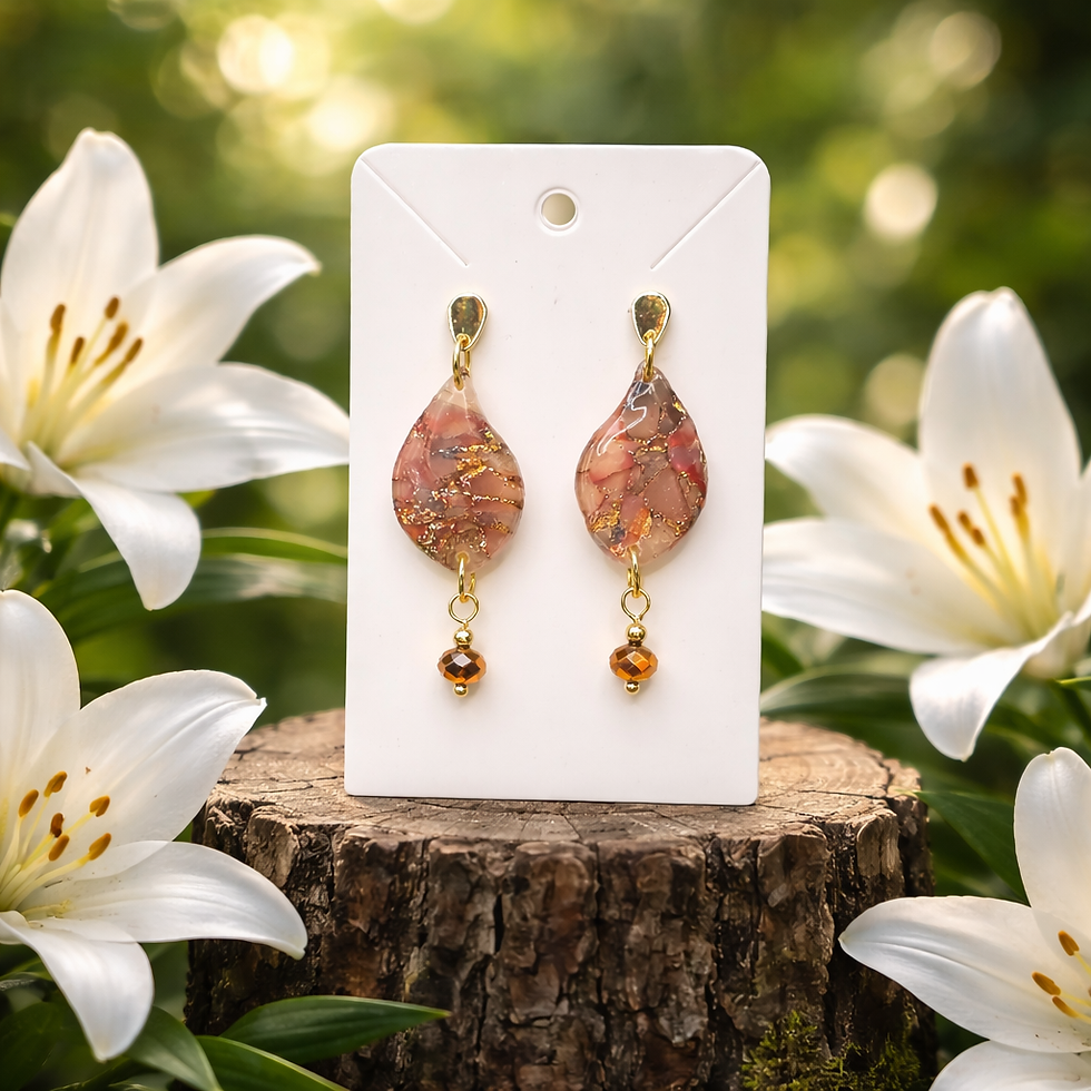 Boucles d'oreilles pâte polymère noir ambre or recouverte d'époxy et sur acier inoxydable REACH– virginia Cie Art Bijoux