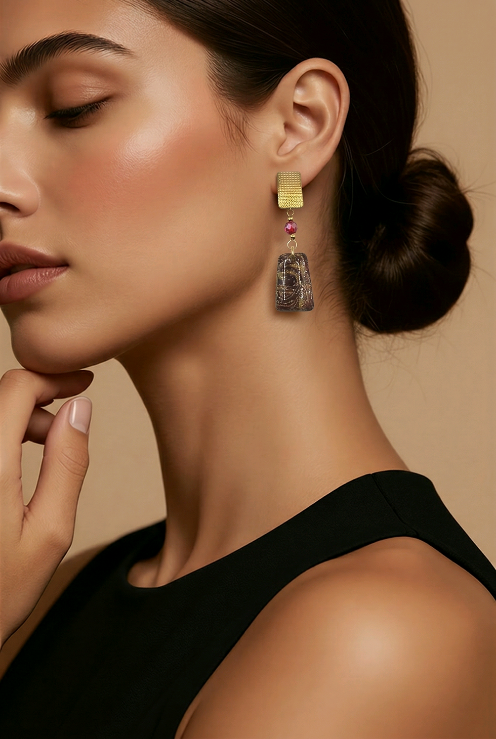 Boucles d'oreilles pâte polymère rouge OR 18K recouverte d'époxy et sur acier inoxydable REACH– virginia Cie Art Bijoux