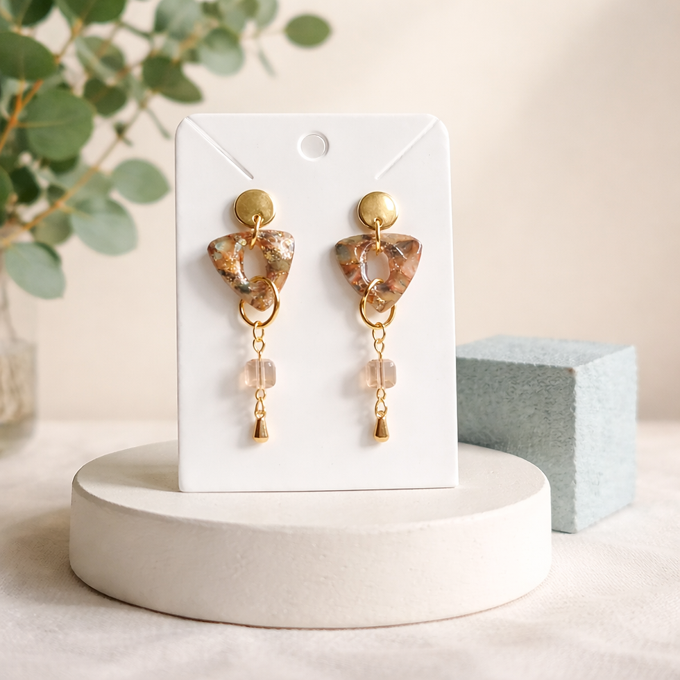 Boucles d'oreilles pâte polymère ambre or recouverte d'époxy et sur acier inoxydable REACH– virginia Cie Art Bijoux