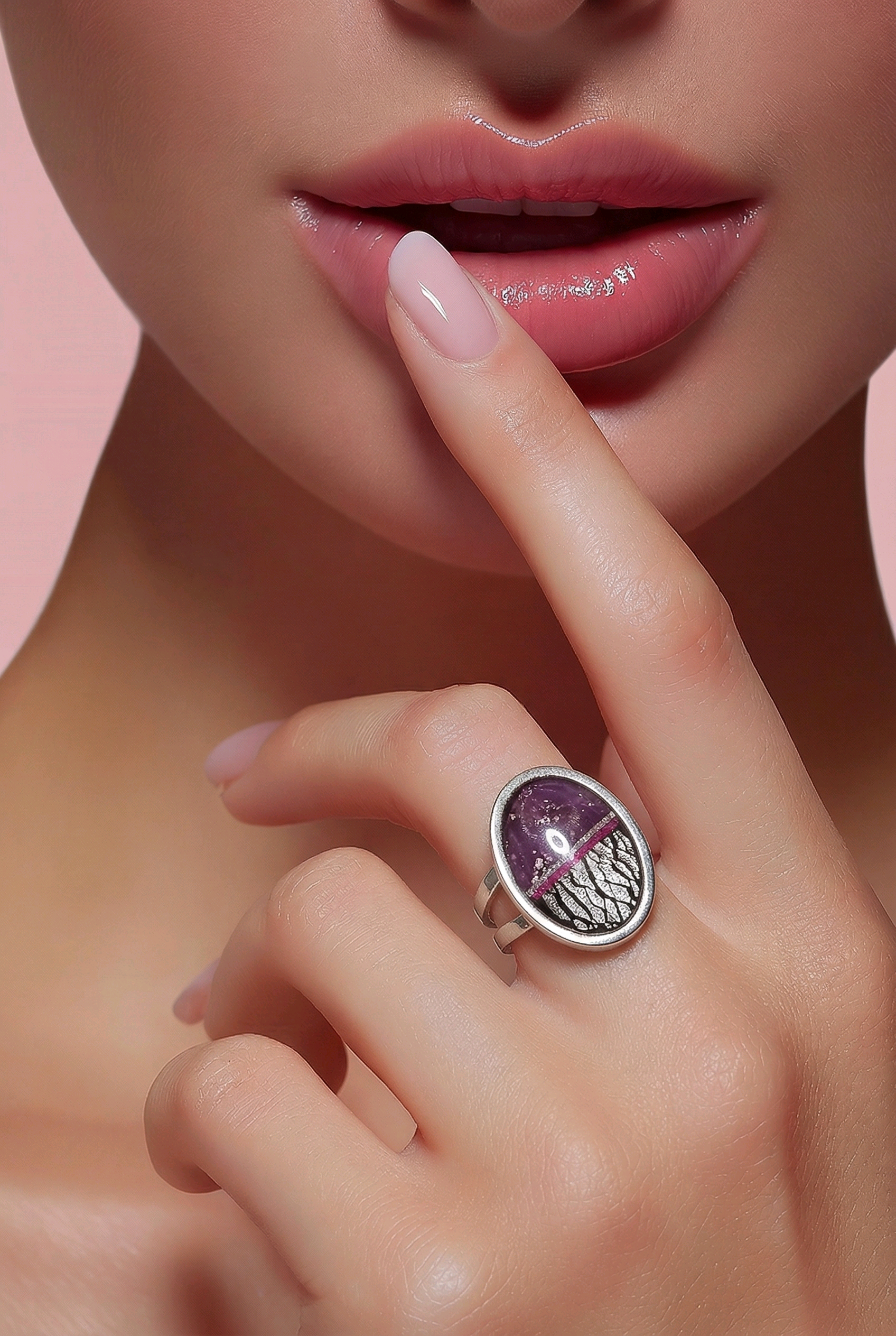 Bague réglable argile polymère VIOLET brille irisé recouvert époxy montés sur acier inoxydable REACH– virginia Cie Art Bijoux