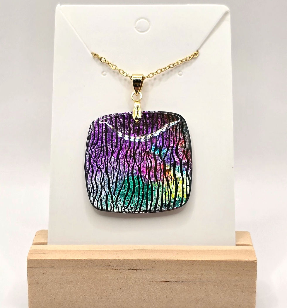Thumbnail: Collier en argile polymère irisé multicolore recouvert d'époxy sur acier inoxydable REACH– virginia Cie Art Bijoux