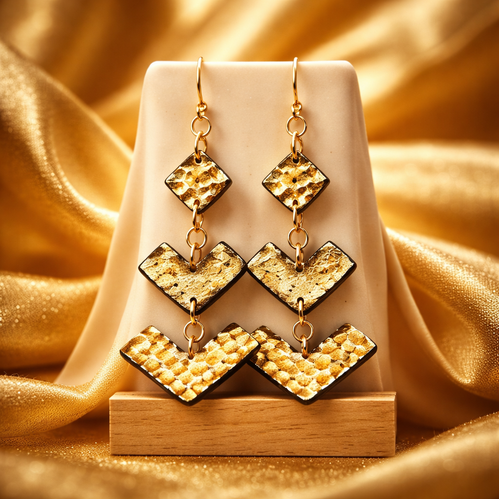 Boucles d'oreilles dorée or pâte polymère recouvertes d'époxy et montées sur acier inoxydable REACH– virginia Cie Art Bijoux