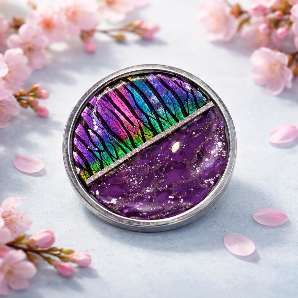 Bague réglable argile polymère VIOLET brille irisé recouvert époxy montés sur acier inoxydable REACH– virginia Cie Art Bijoux