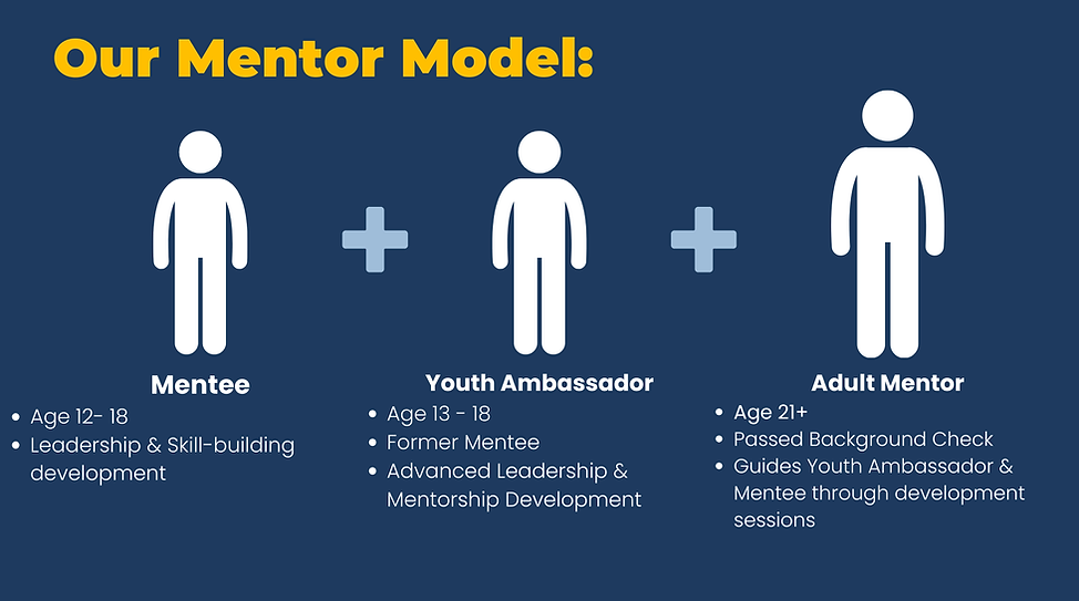Trio Mentor model; Mentee, Youth Ambassador, and Adult Mentor
