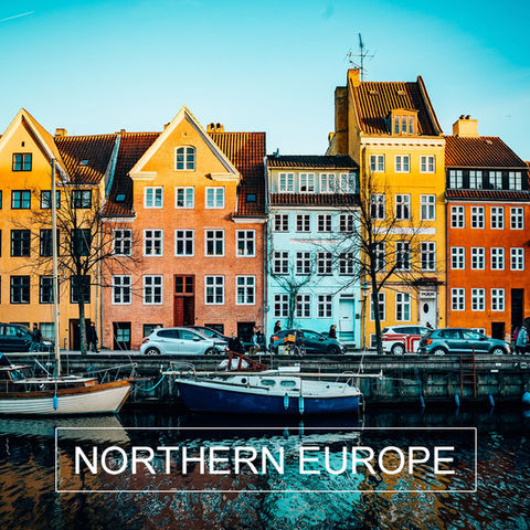 Colorful Northern Europe buildings, waterfront view