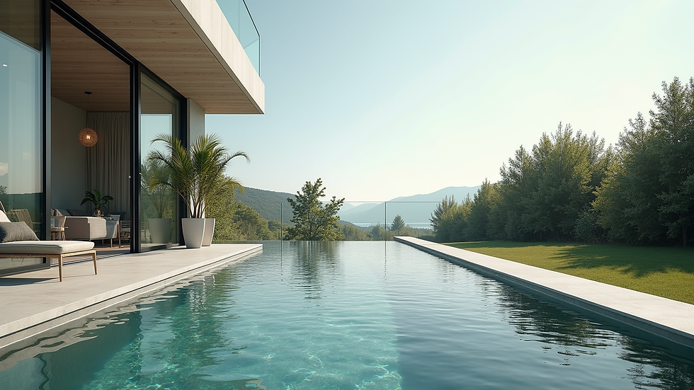 Vue en plongée d’une extension moderne avec grandes baies vitrées