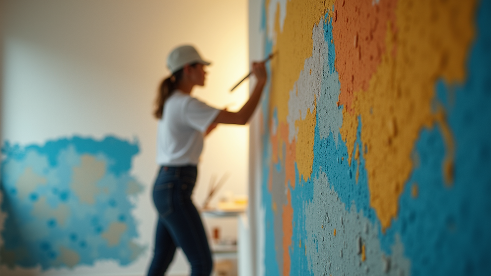 Vue en plongée d’un artisan appliquant de la peinture sur un mur intérieur