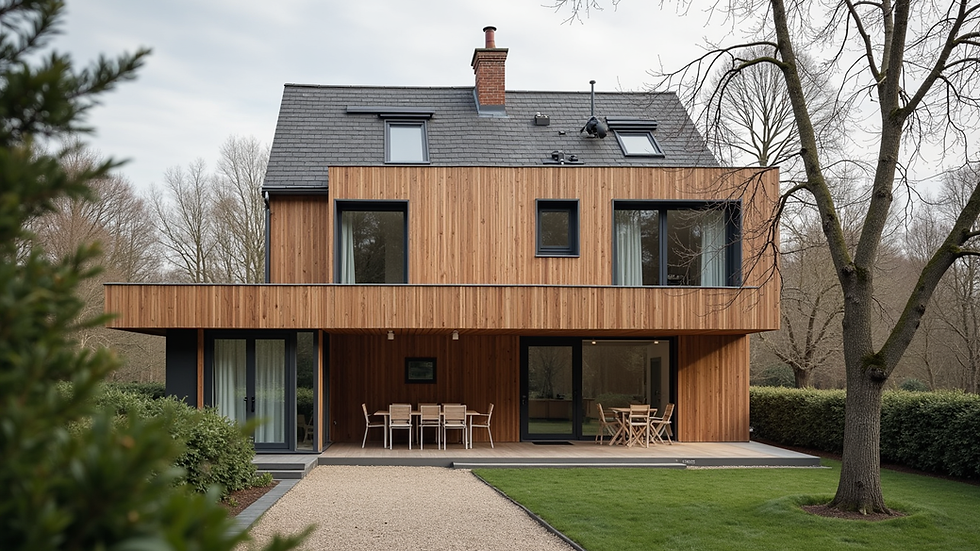 Vue rapprochée d'une façade en bois d'une extension de maison