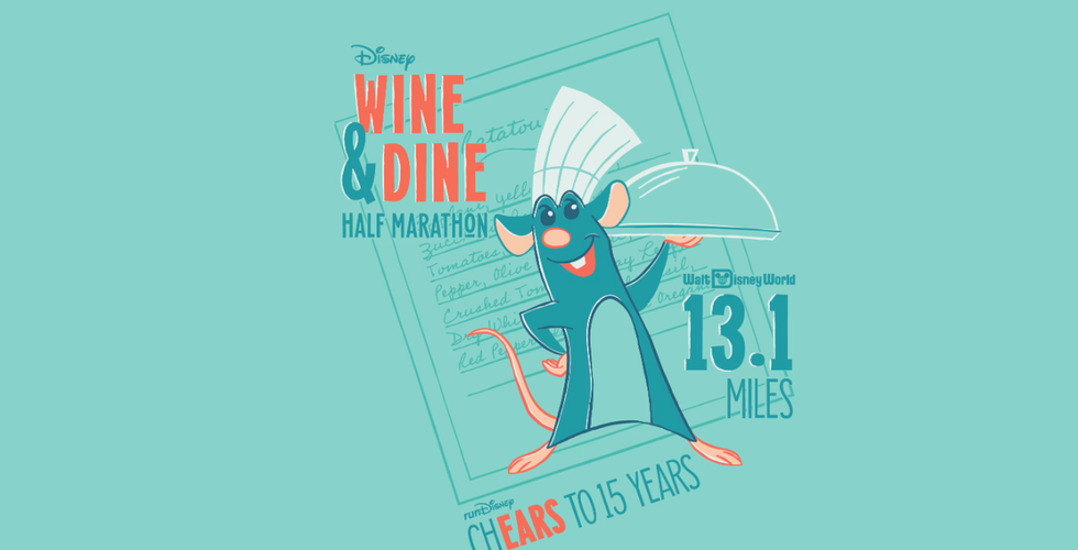 Graphic featuring Remy, for the runDisney Wine and Dine half marathon race.