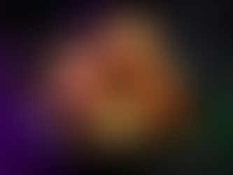 Close-up of glazed meat chunks with green bell pepper slices in a black bowl. Background is dark with a purple and green hue.