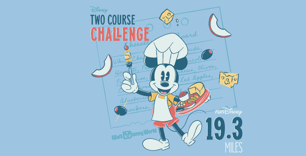 Graphic featuring Mickey Mouse, for the runDisney Wine and Dine two course race.