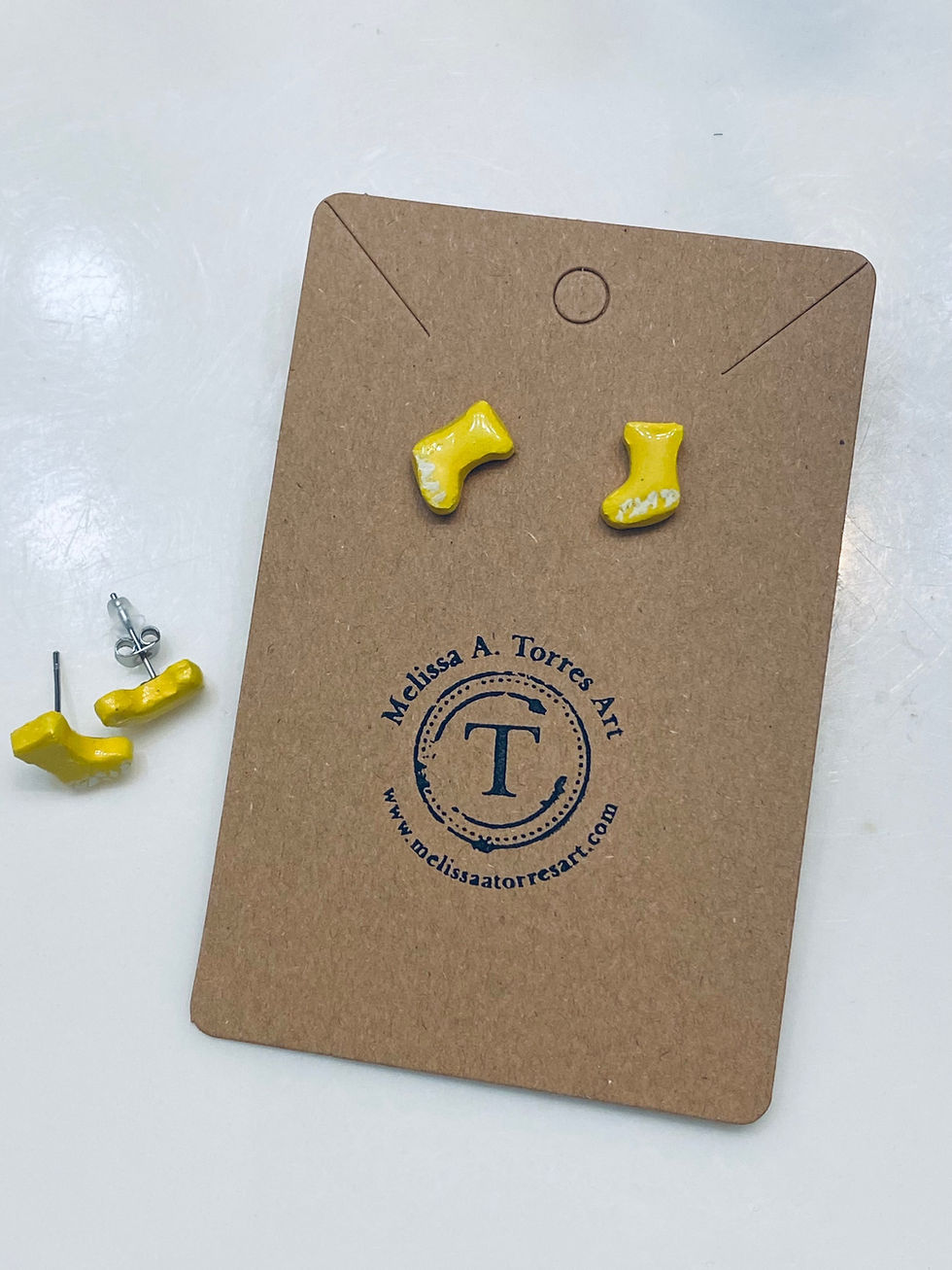 Thumbnail: Yellow hospital sock stud earrings