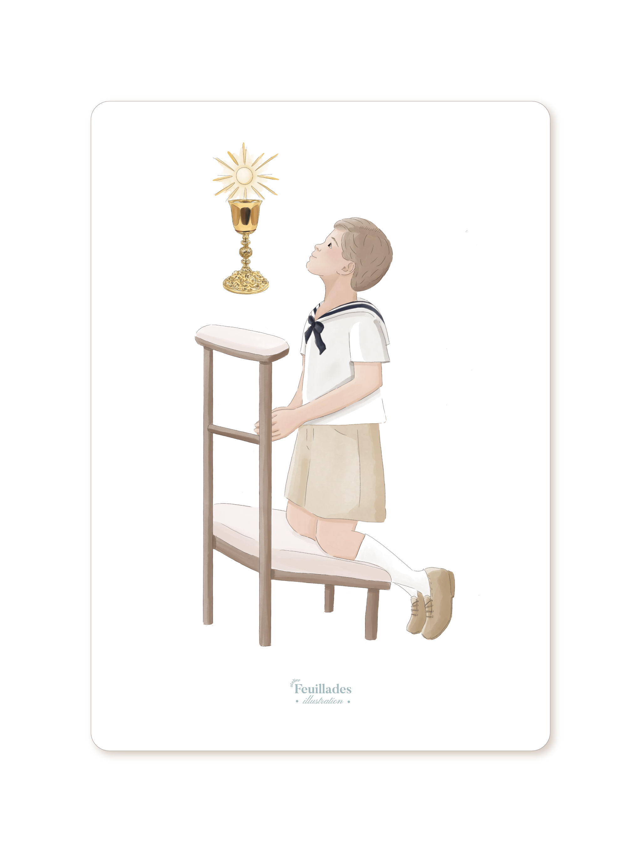 SIGNET DE COMMUNION - PETIT GARÇON AGENOUILLÉ