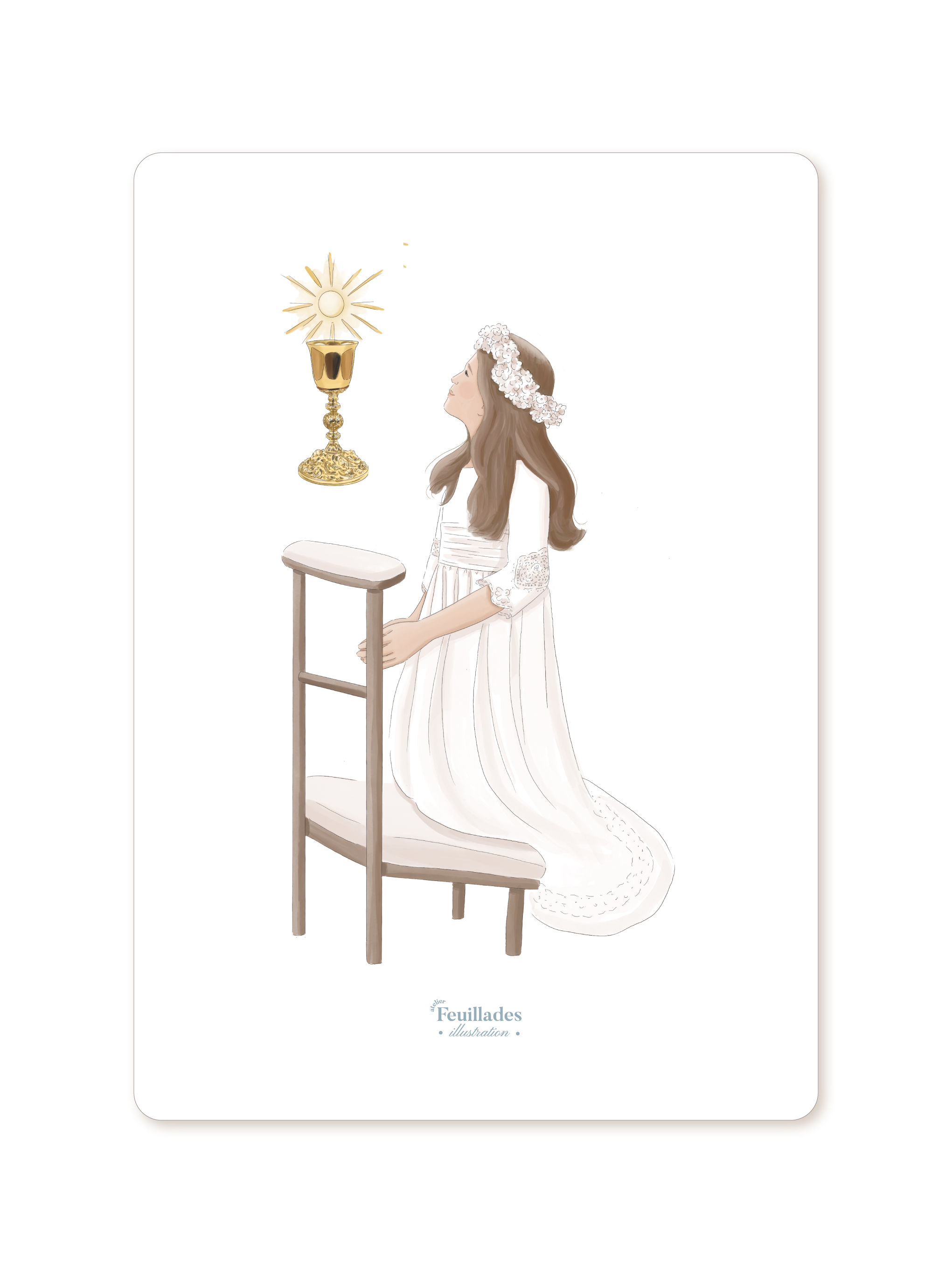 SIGNET DE COMMUNION - PETITE FILLE AGENOUILLÉE