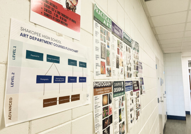 Flowcharts and course selections adorn the walls in the Arts and Communications Academy making it easier for students to see their options at a glance – mapping out prerequisites, sequences and key milestones.