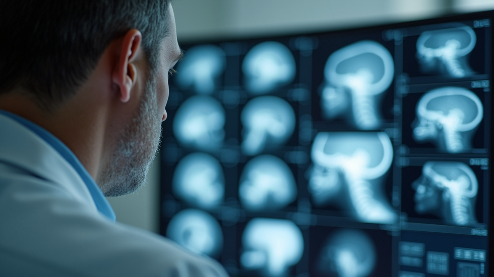 Close-up view of a medical consultation with a head and neck specialist reviewing diagnostic images