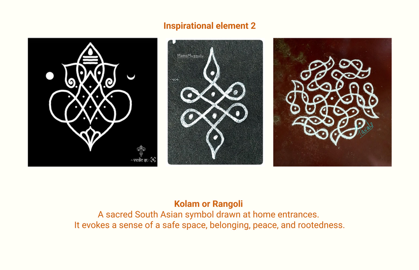 Logo inspired by Kolam: a traditional art form found outside most south asian homes