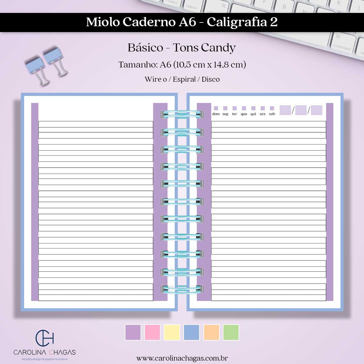 Miolo caderno A6 caligrafia