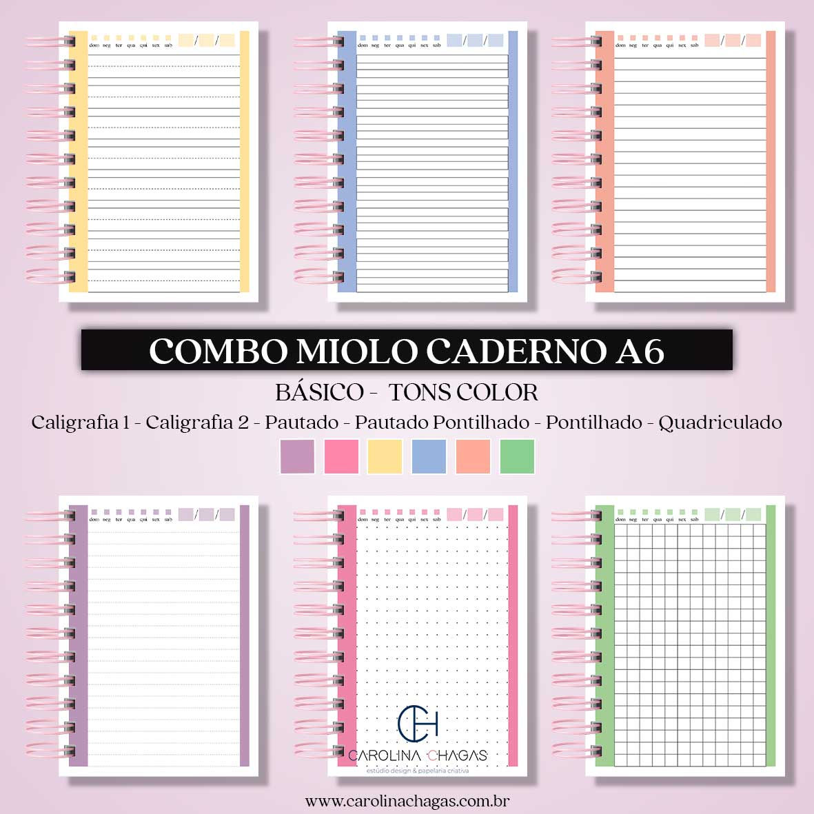 Combo miolo caderno A6