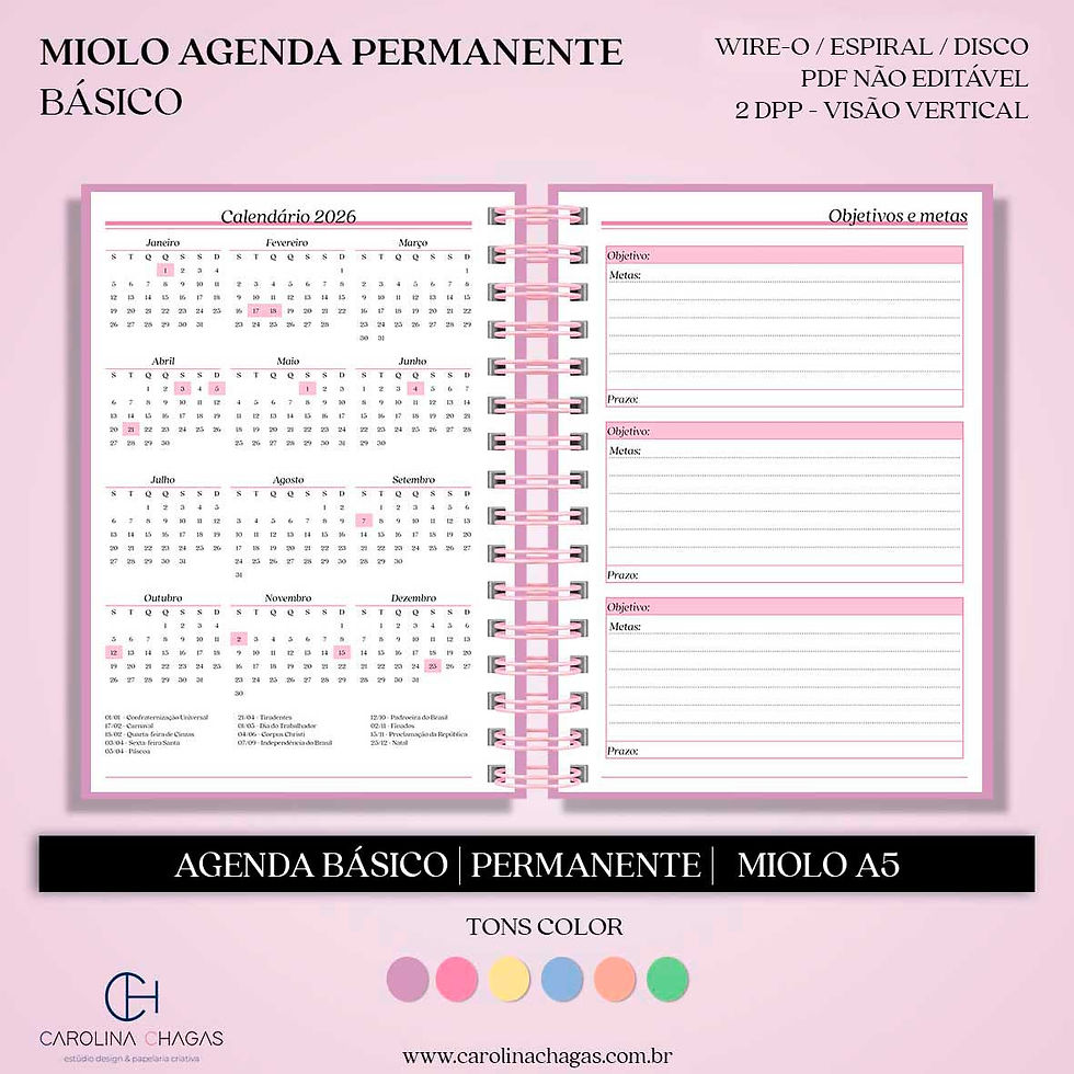 Miniatura: Miolo agenda permanente A5 2DPP visão vertical