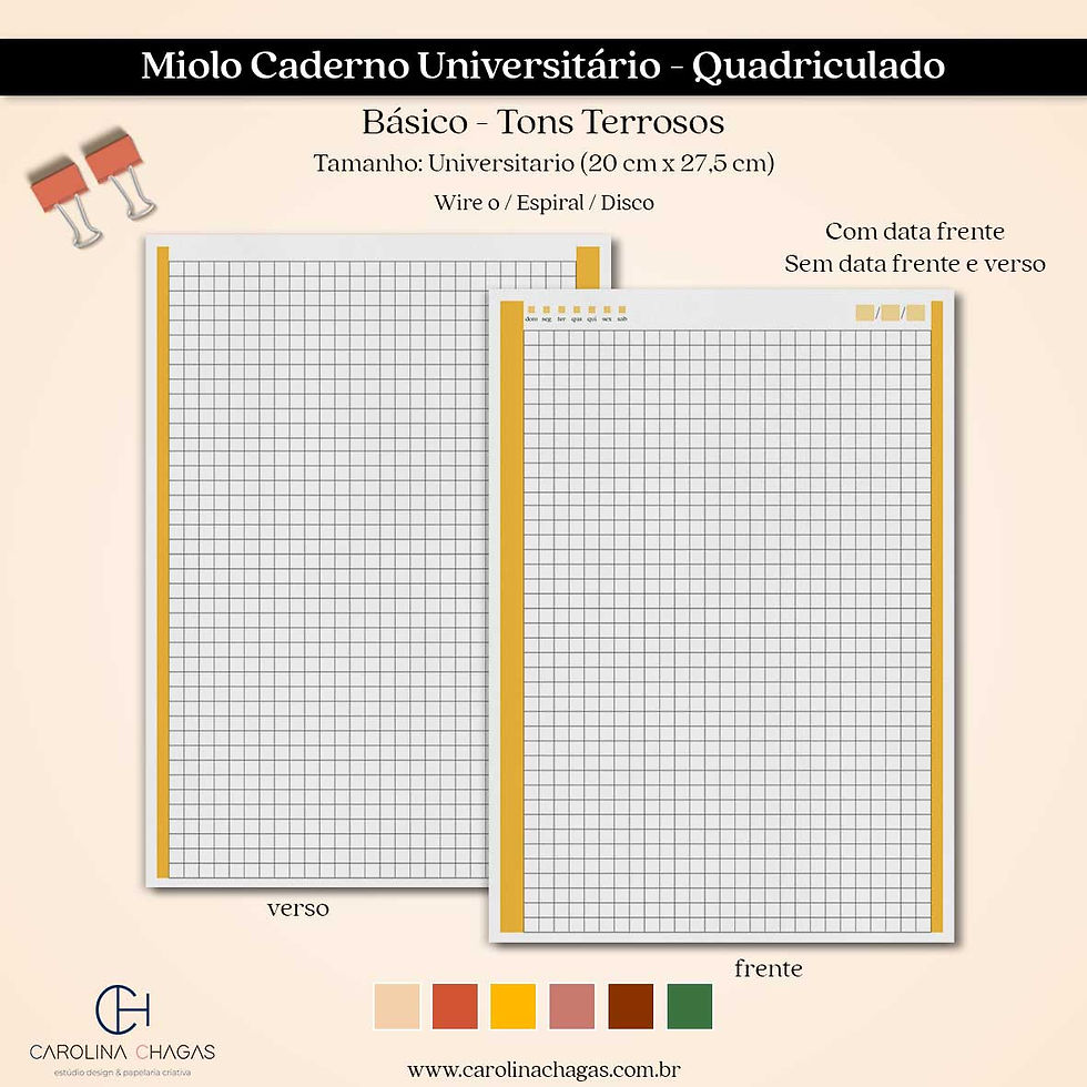 Miolo caderno universitário quadriculado