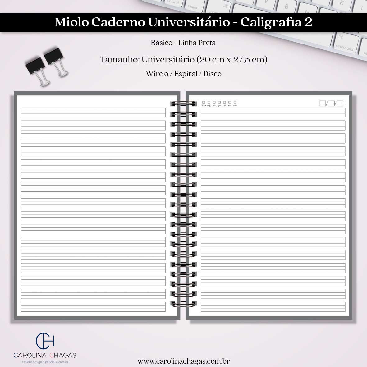 Miolo caderno universitário caligrafia