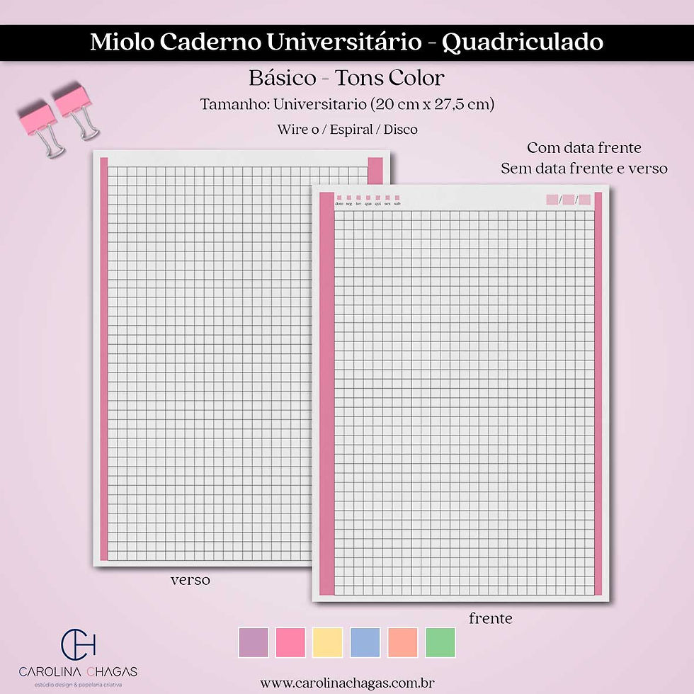 Miolo caderno universitário quadriculado
