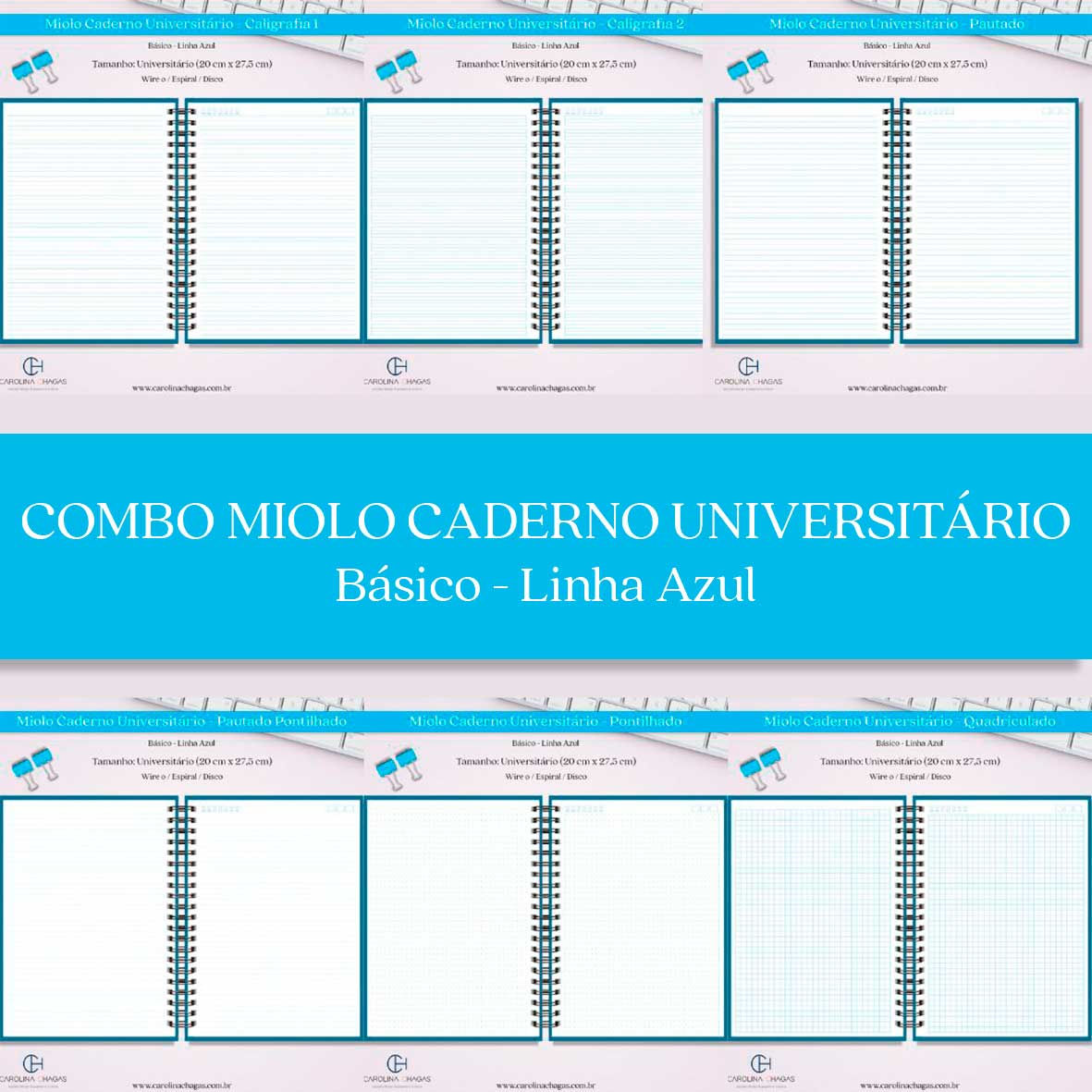 Combo miolo caderno universitário
