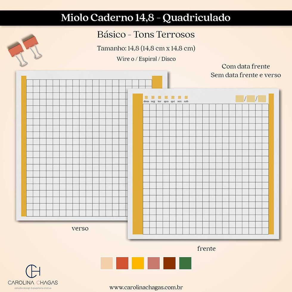 Miolo caderno 14,8 quadriculado